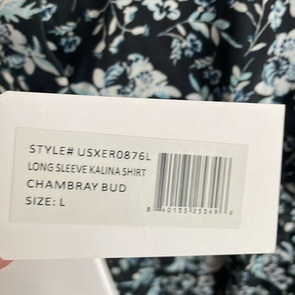 ERDEM x UNIVERSAL STANDARD Kalina Ruffle Shirt Chambray Bud Floral - Picture 9 of 16